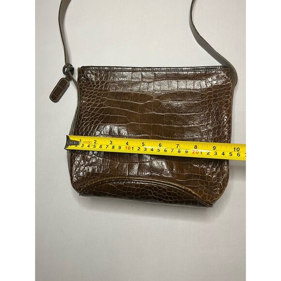 Carlos Falchi Vintage Croc Embossed Leather Purse Brown - Picture 13 of 15